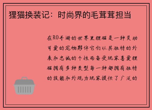 狸猫换装记：时尚界的毛茸茸担当