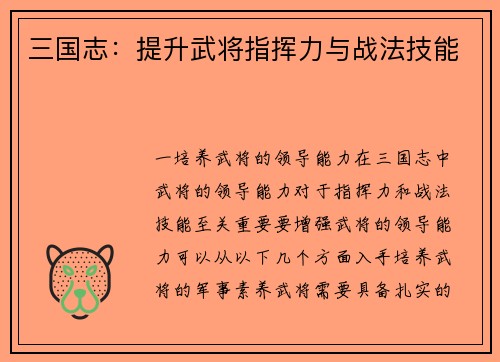 三国志：提升武将指挥力与战法技能